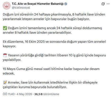 İlave doğum izni başvuruları bugün başlıyor