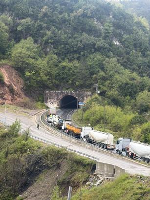 Heyelan nedeniyle kopan kaya ve dal parçaları elektrik hattını kopardı