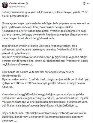 Cumhurbaşkanı Yardımcısı Yılmaz: Dezenflasyon sürecini kararlılıkla sürdürüyoruz