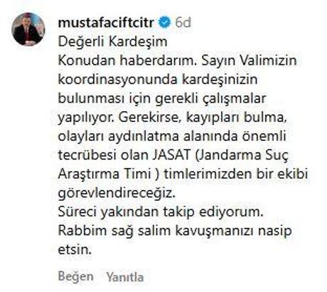 Bakan Çiftçi, kayıp Uğur'un ağabeyinin yardım çağrısına yanıt verdi