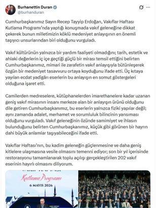 İletişim Başkanı Duran'dan 'Vakıflar Haftası' paylaşımı