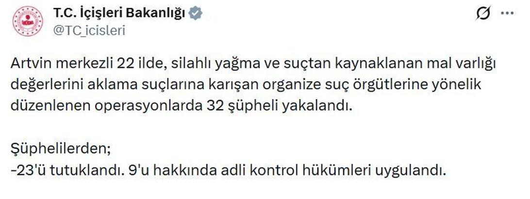22 ilde 'suç örgütü' operasyonlarında 23 tutuklama