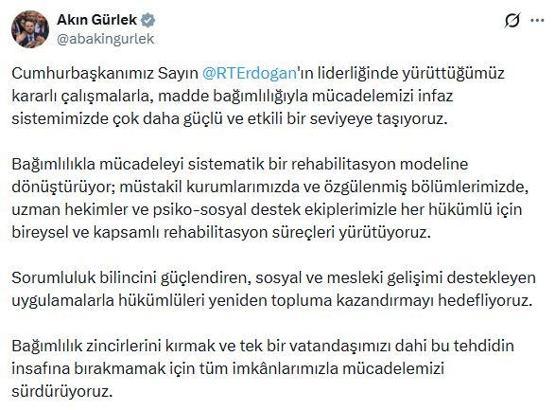 Bakan Gürlek: Bağımlılıkla mücadeleyi sistematik bir rehabilitasyon modeline dönüştürüyoruz
