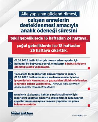 SGK: Analık ödeneği süresini tekil gebeliklerde 24 haftaya, çoğul gebeliklerde ise 26 haftaya çıkarttık