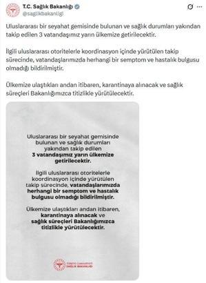 Sağlık Bakanlığı: Gemideki 3 Türk vatandaşı Türkiye'ye getirilecek