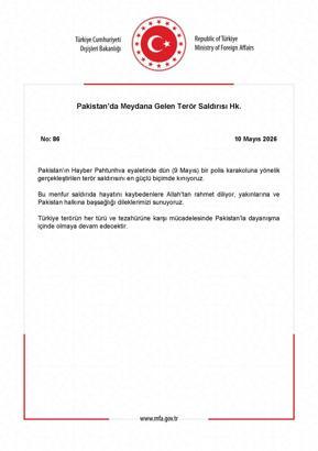 Dışişlerinden Pakistan’da meydana gelen terör saldırısına kınama