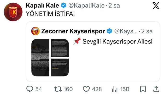Kayserispor Başkanı Açıkalın’a taraftar grubundan istifa çağrısı