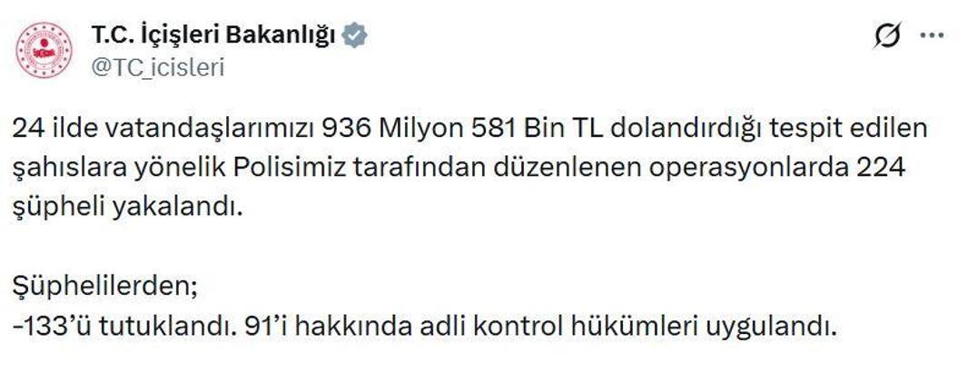 24 ilde dolandırıcılık operasyonları: 133 tutuklama