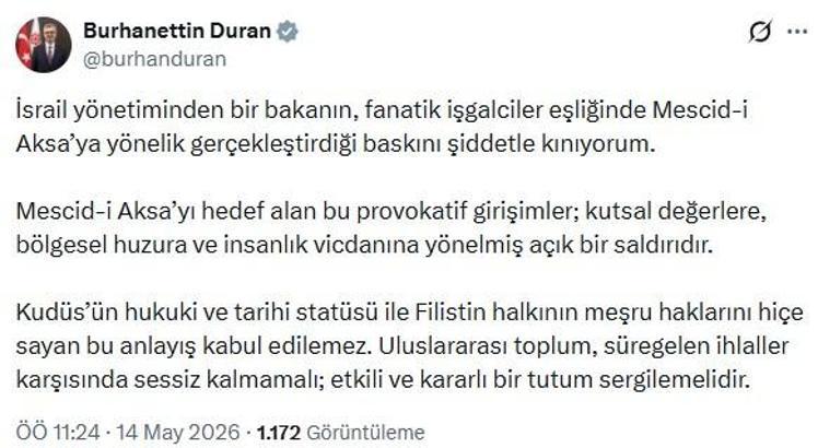 İletişim Başkanı Duran: Mescid-i Aksa’ya yönelik baskını kınıyorum