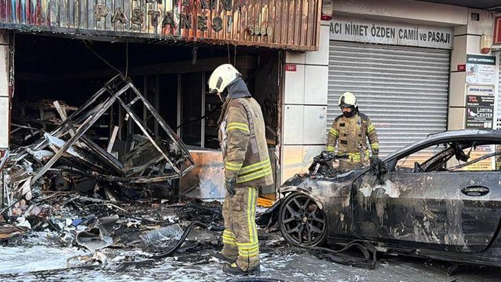 Şişli’de otomobil iş yerine girdi, yangın çıktı: 2 yaralı