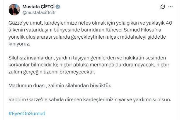 Bakan Çiftçi'den Küresel Sumud Filosu'na yönelik saldırıya tepki