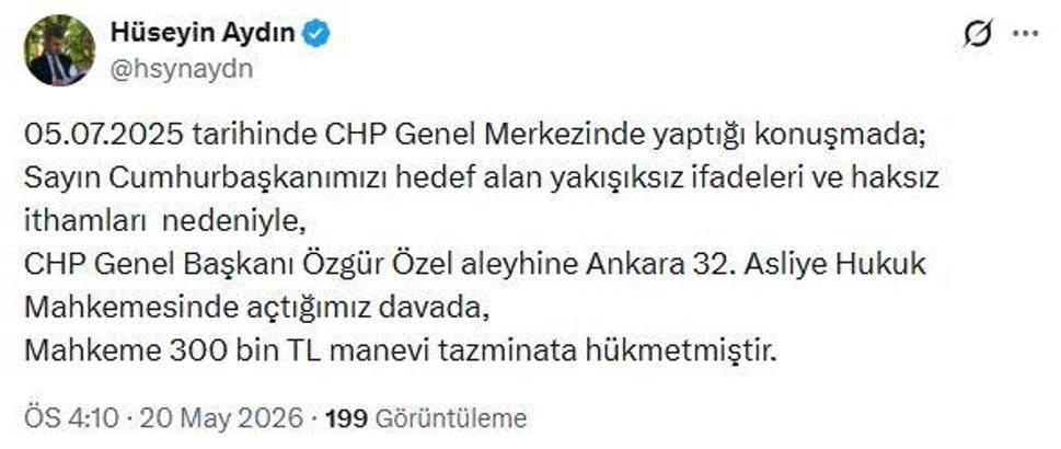 Özgür Özel hakkında 300 bin lira manevi tazminat kararı