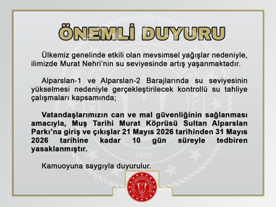 Murat Nehri’nin su seviyesi yükseldi, Murat Köprüsü ve Sultan Alparslan Parkı kapatıldı