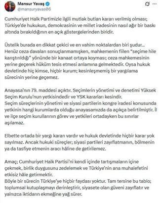 Mansur Yavaş: Yapılması gereken partinin kongre kararı alacağını açıklamasıdır