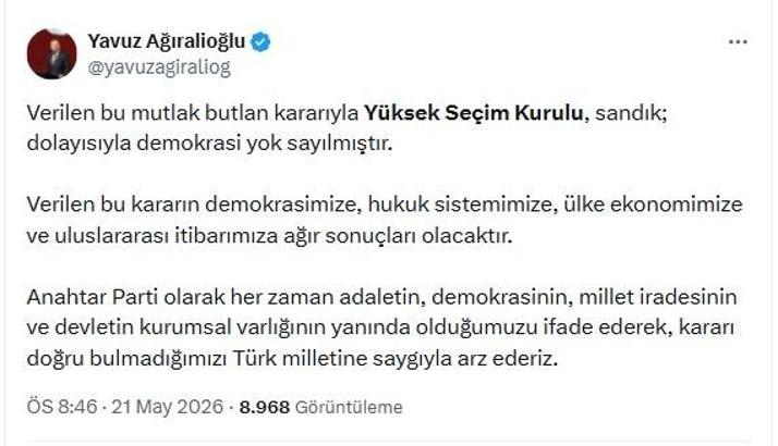 Ağıralioğlu: Demokrasi yok sayılmıştır