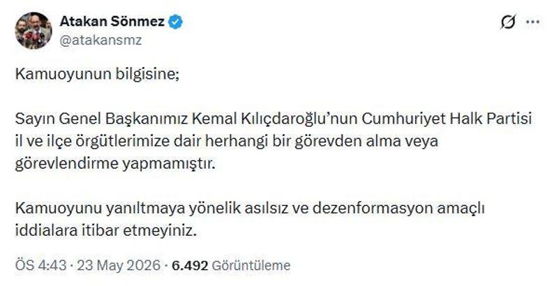 Kılıçdaroğlu'nun danışmanı: İl ve ilçe örgütlerimizde görevden alma yapılmadı
