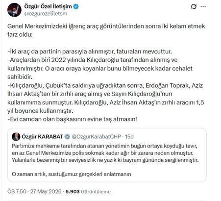 Özel’den CHP Genel Merkezindeki araç görüntülerine açıklama