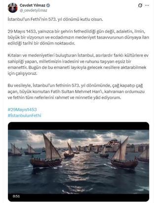 Cevdet Yılmaz, İstanbul'un fethinin 573'üncü yıl dönümünü kutladı