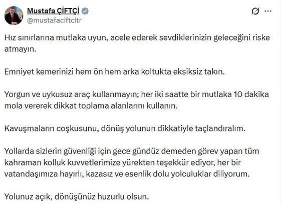 Bakan Çiftçi: Emniyet kemerinizi hem ön hem arka koltukta takın