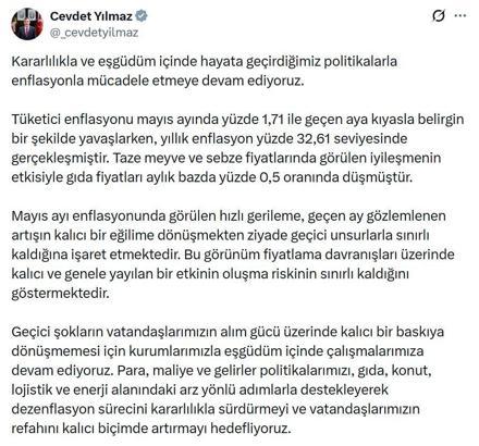 Cevdet Yılmaz: Dezenflasyon sürecini sürdürmeyi hedefliyoruz