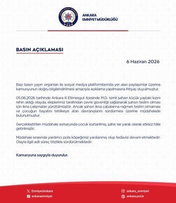 Ankara’da 3 yaşındaki kızını rehin alan baba etkisiz hale getirildi (2)