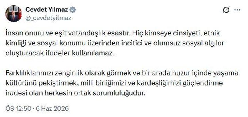Cevdet Yılmaz: İnsan onuru ve eşit vatandaşlık esastır