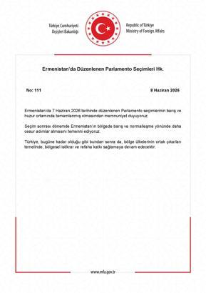 Dışişleri’nden Ermenistan’daki parlamento seçimlerine ilişkin açıklama