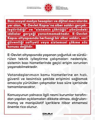DMM: e-Devlet altyapısında herhangi bir siber saldırı söz konusu değildir