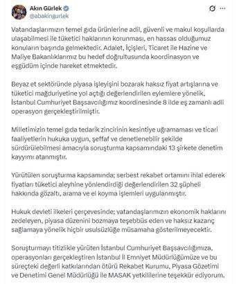 Bakan Gürlek: Beyaz et sektöründeki 13 şirkete denetim kayyımı atandı