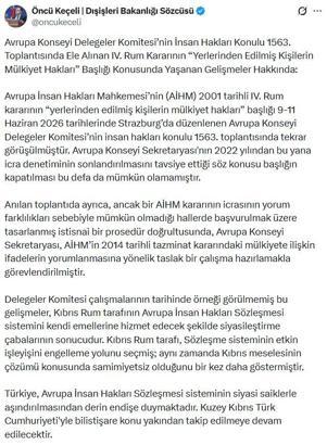 Keçeli: Türkiye, Avrupa İnsan Hakları Sözleşmesi sisteminin aşındırılmasından endişe duymaktadır
