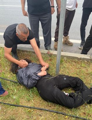 Devrilen motosikletin sürücüsü yaralandı