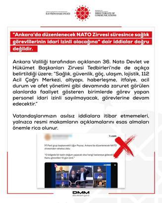 DMM: ‘Ankara'da NATO Zirvesi süresince sağlık görevlilerinin idari izinli olacağına’ dair iddialar doğru değildir