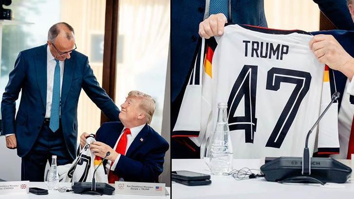 Merz'den Trump'a 80'inci yaş günü hediyesi: Alman milli takım forması takdim etti