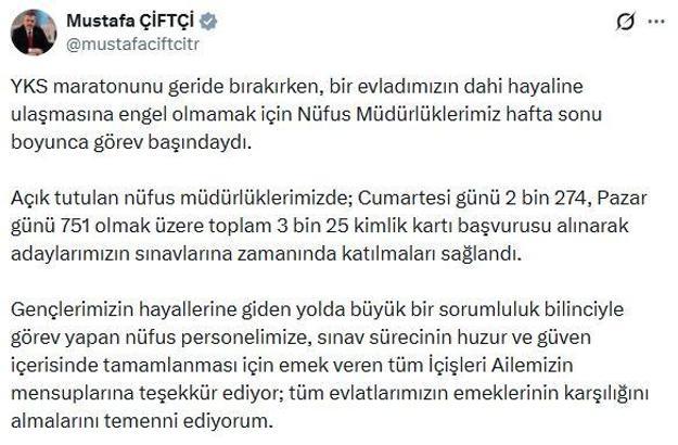 3 bin 25 kişi, YKS'ye yetişebilmek için sınav günü kimlik başvurusu yaptı