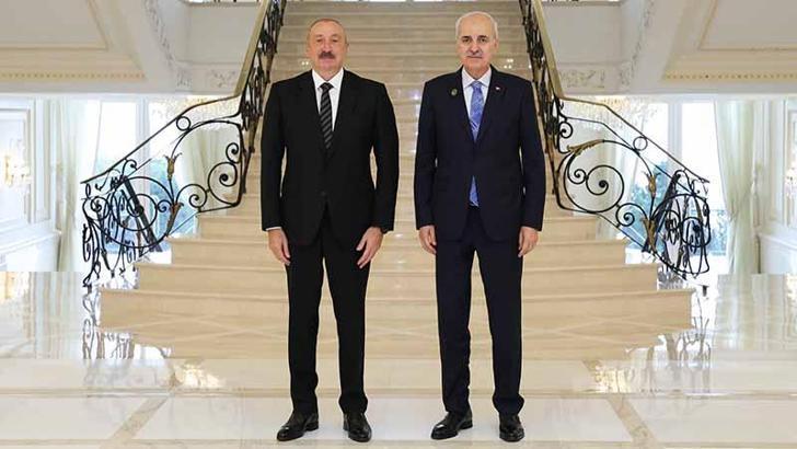 TBMM Başkanı Kurtulmuş, Azerbaycan Cumhurbaşkanı Aliyev tarafından kabul edildi