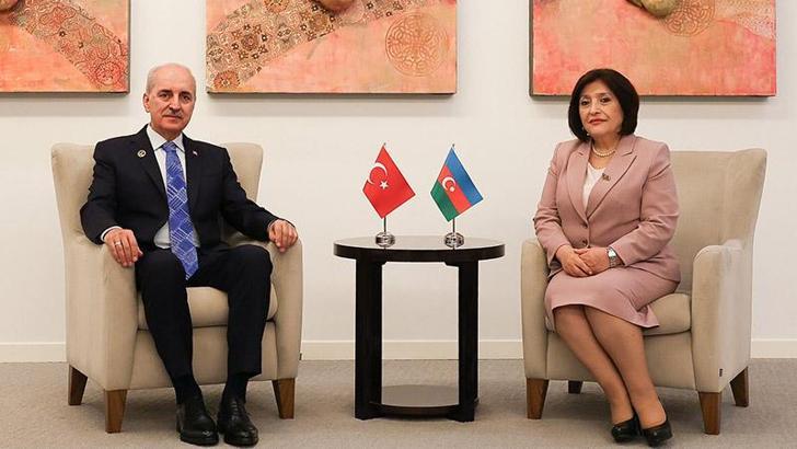 TBMM Başkanı Kurtulmuş, Bakü’de Azerbaycan Milli Meclisi Başkanı Gafarova ile görüştü