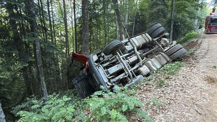 Orman yolunda devrilen TIR'ın sürücüsü yaralandı