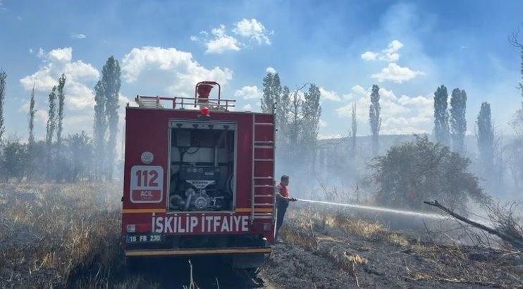 Çorum'da ekili arazi ve ağaçlık alanda yangın