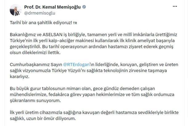 Bakan Memişoğlu'ndan yerli kalp-akciğer makinesiyle ameliyat olan hastaya ziyaret (2)
