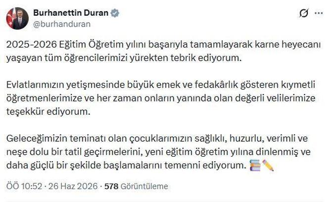 İletişim Başkanı Duran: Tüm öğrencilerimizi yürekten tebrik ediyorum