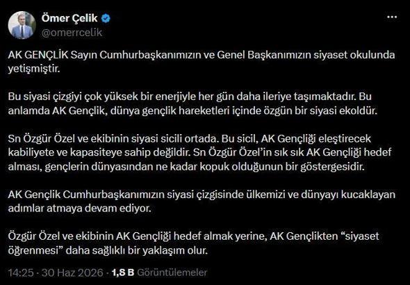 Ömer Çelik: Özgür Özel ve ekibi, AK Gençlik'i eleştirecek kapasiteye sahip değil