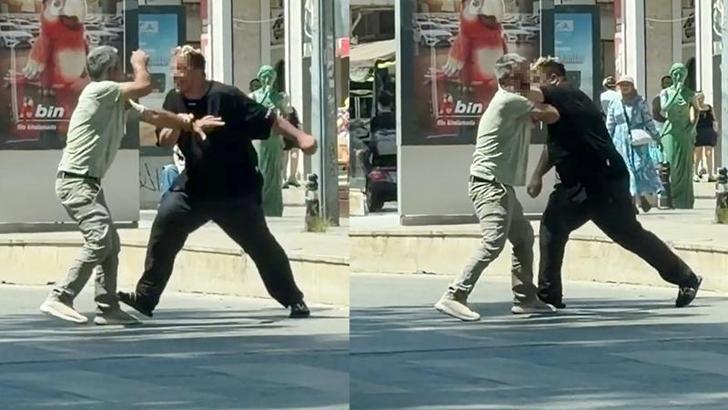 Antalya'da tarihi kapı önünde taşlı ve delici aletli kavga