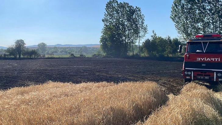 Kastamonu'da buğday ekili tarlada yangın