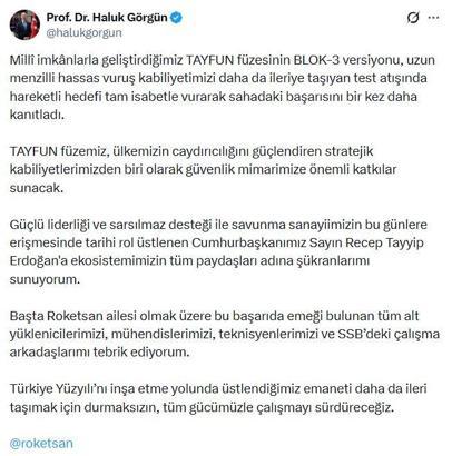 Haluk Görgün: TAYFUN füzesi sahadaki başarısını bir kez daha kanıtladı