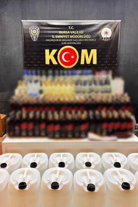 Bursa'da 370 şişe sahte içki ile 600 litre etil alkol ele geçirildi