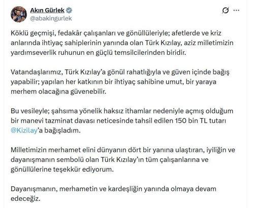 Bakan Gürlek, Türk Kızılay'a 150 bin lira bağışladı