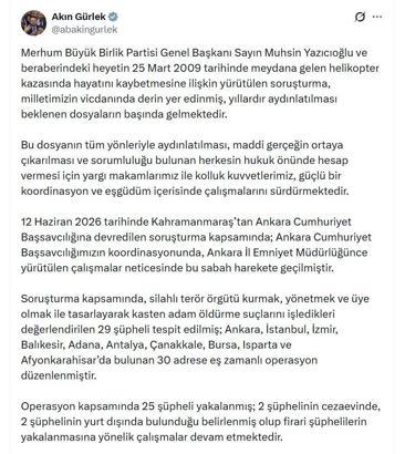 Yazıcıoğlu soruşturmasında 25 gözaltı