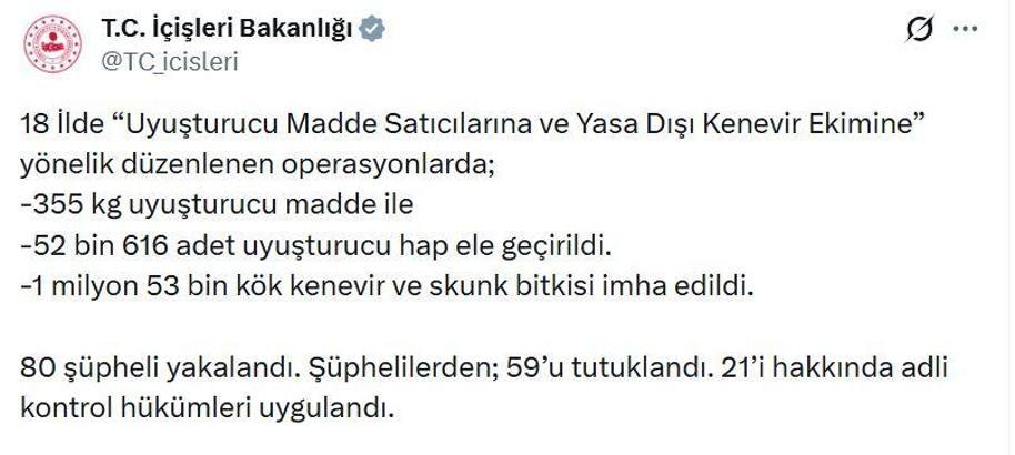 18 ilde uyuşturucu operasyonu; 59 tutuklama
