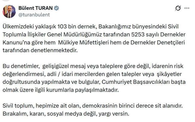 İçişleri Bakan Yardımcısı Turan: Dernekler denetlenmektedir