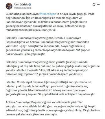 5 suç örgütüne yönelik operasyon; 161 şüpheli hakkında adli işlem